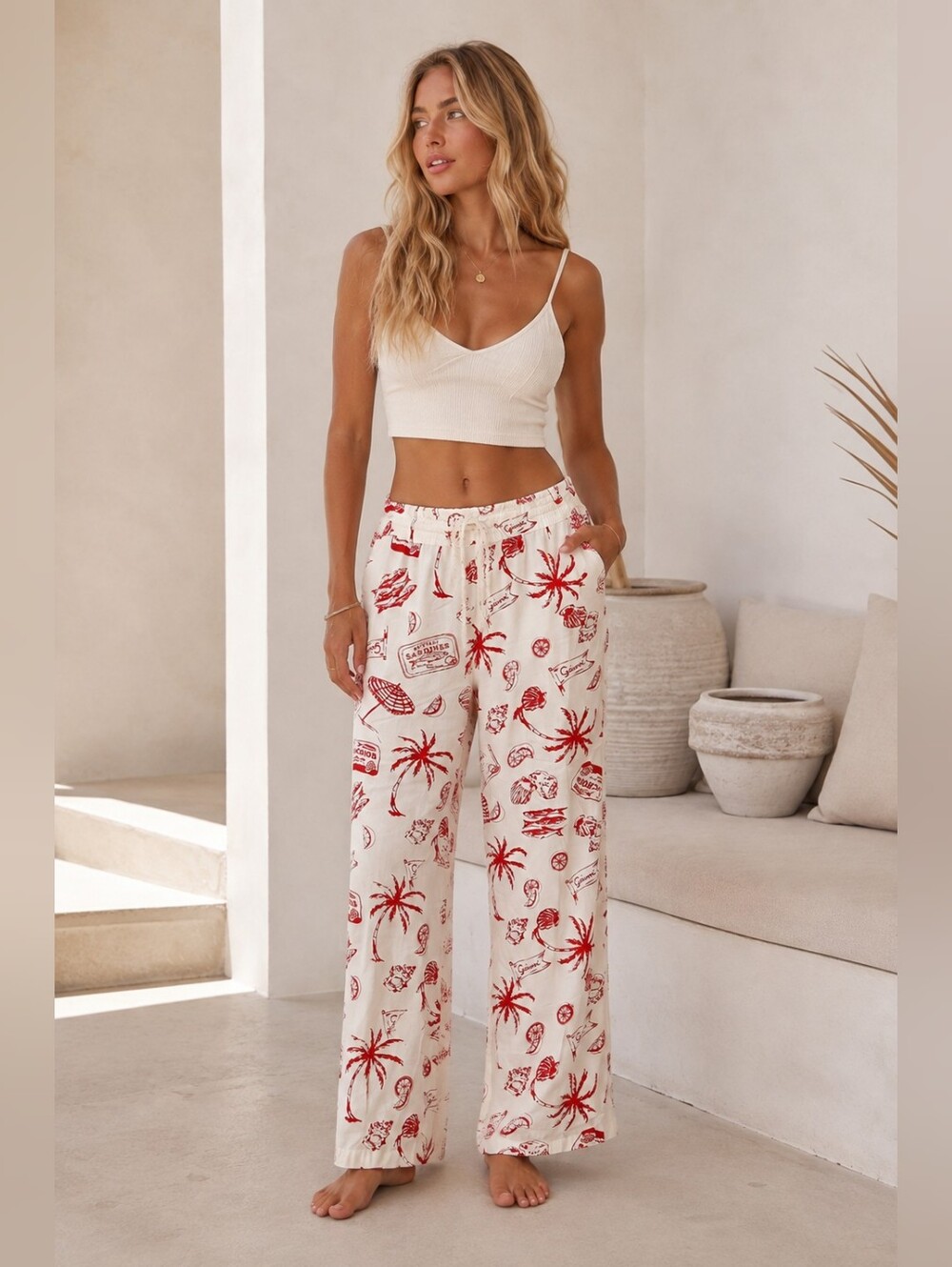 August Kiss Brittany Sardines Coastal Print Pants Juniors L
